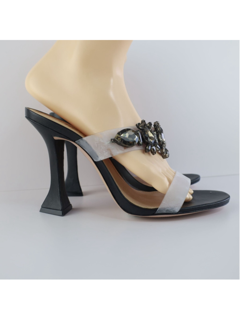 Laureen Vinyl & Crystal Heel Sandal by Schutz- 8.5 Black Vinyl & Crystal- 0341 - Picture 4 of 13